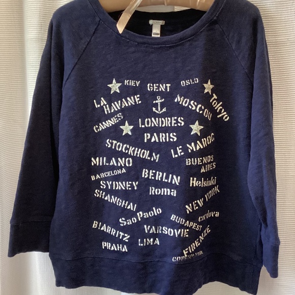J Crew “Ports of Call” Cotton Crewneck 3/4 Sleeve Top - Picture 1 of 4